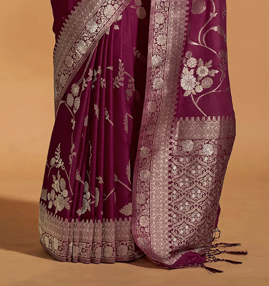 Regal Noir Banarasi Wine Silk Saree