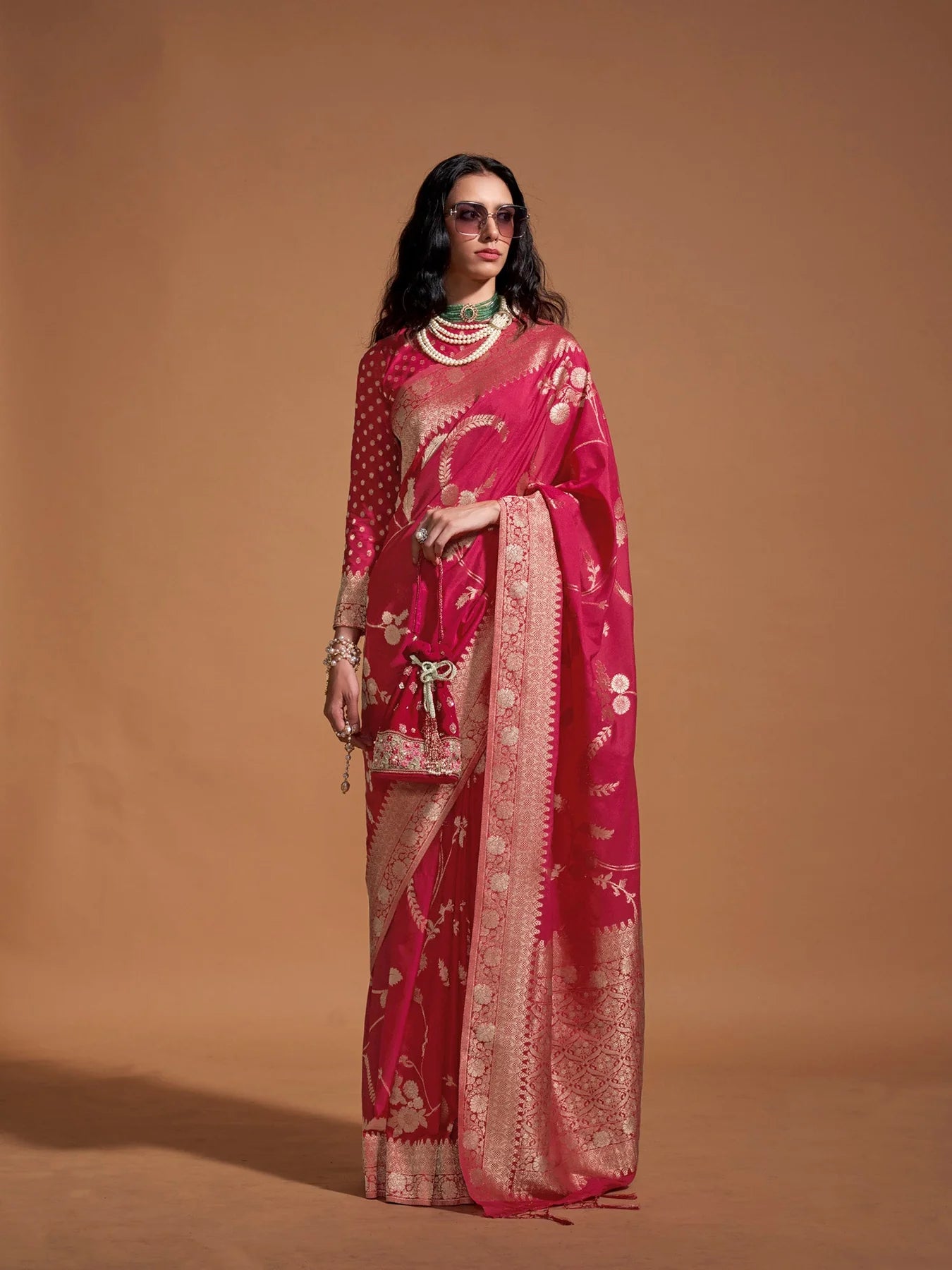 Regal Noir Red Banarasi Silk Saree