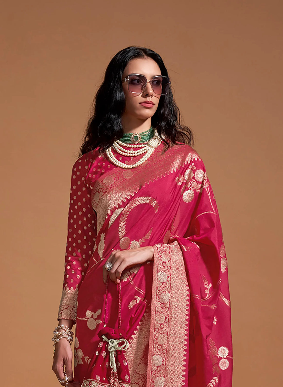 Regal Noir Red Banarasi Silk Saree