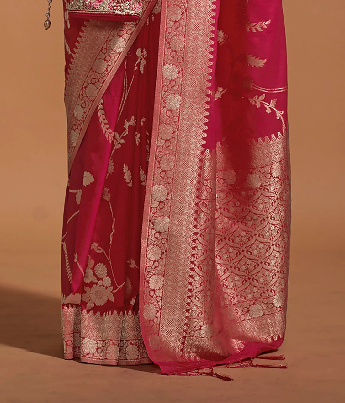 Regal Noir Red Banarasi Silk Saree