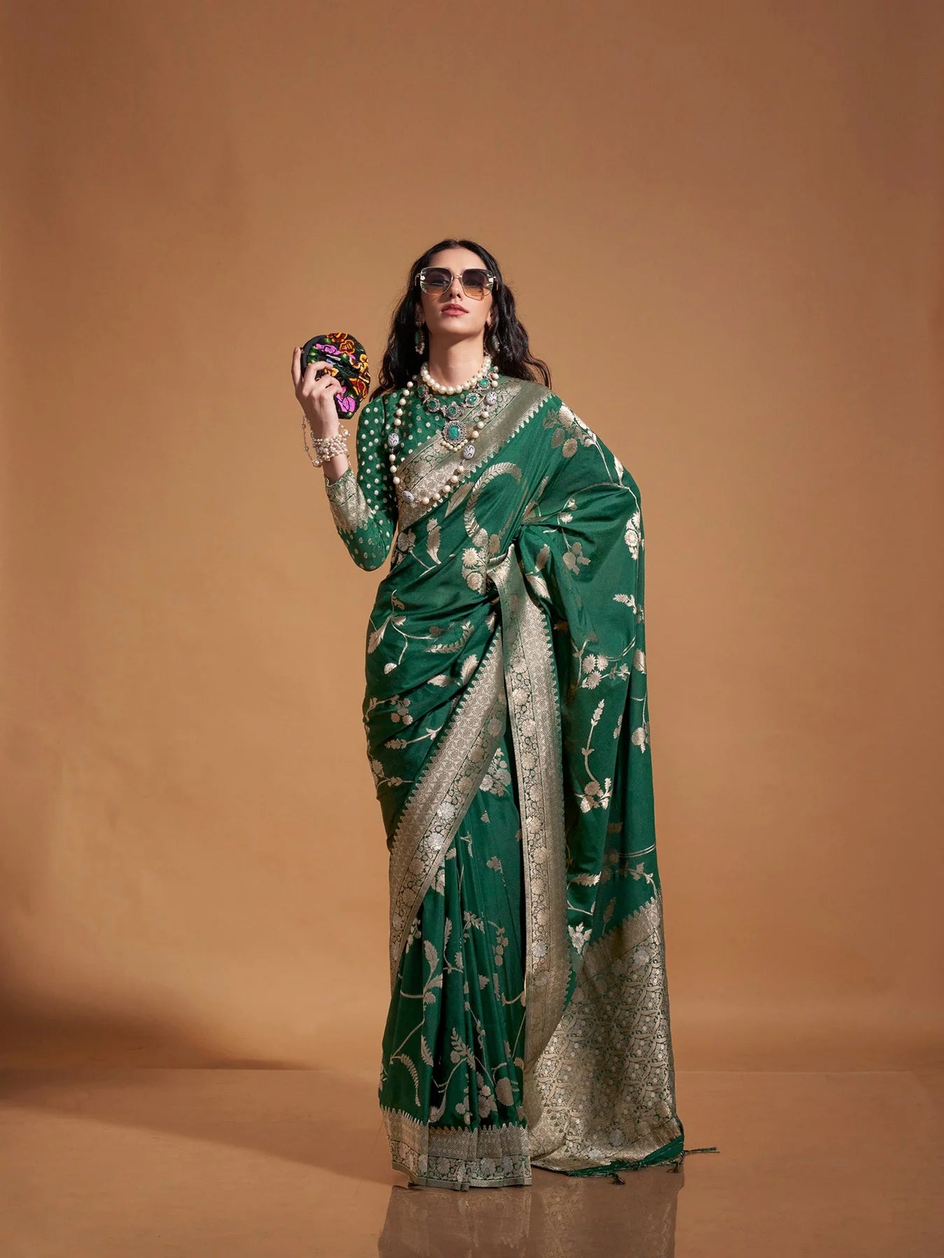 Regal Noir Banarasi Silk Dark Green Saree