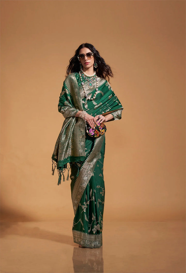 Regal Noir Banarasi Silk Dark Green Saree