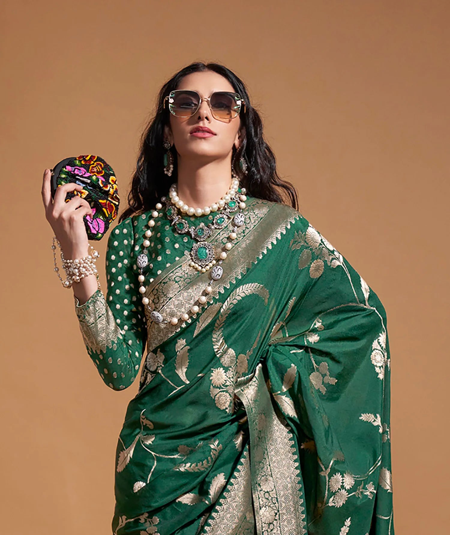 Regal Noir Banarasi Silk Dark Green Saree