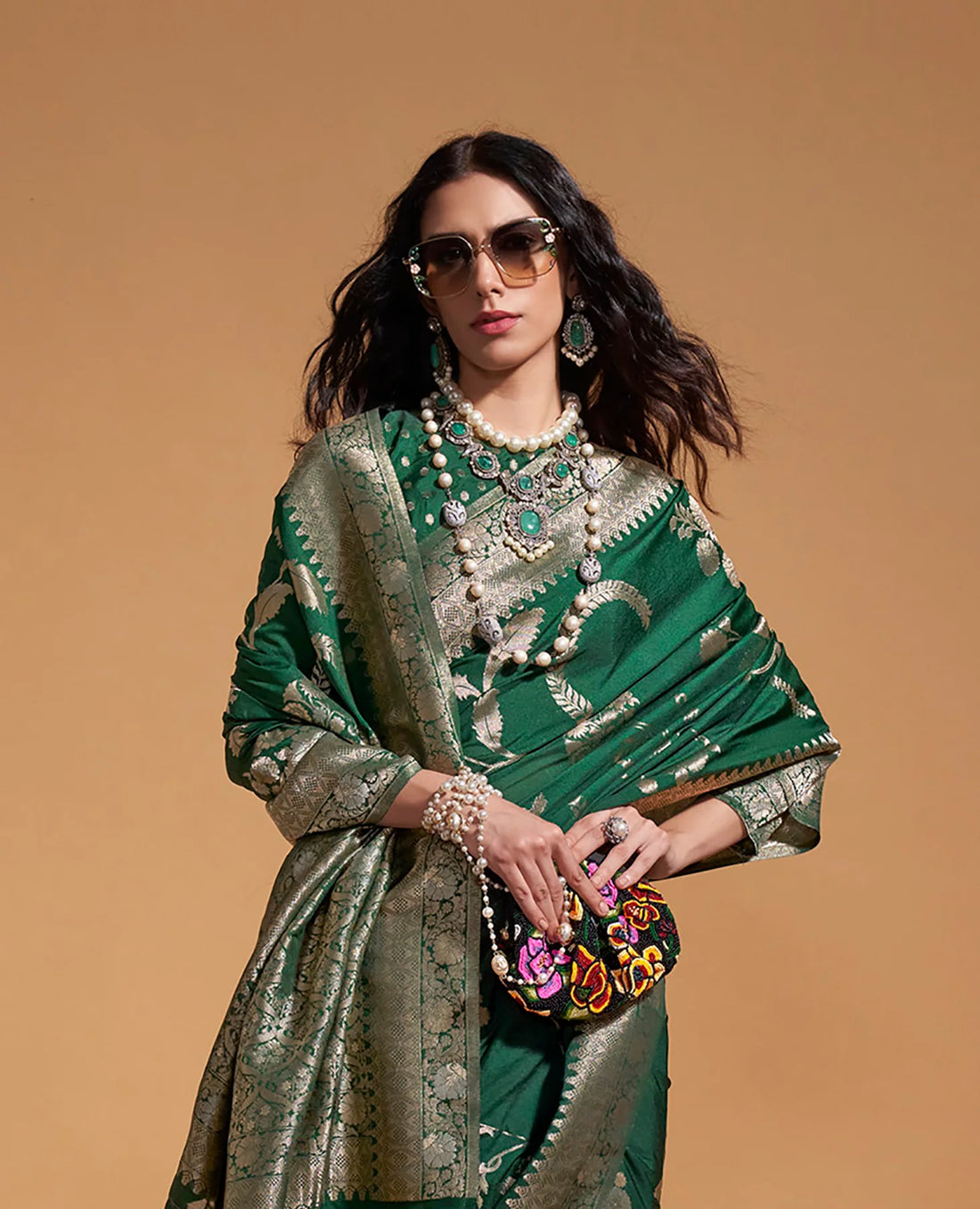 Regal Noir Banarasi Silk Dark Green Saree