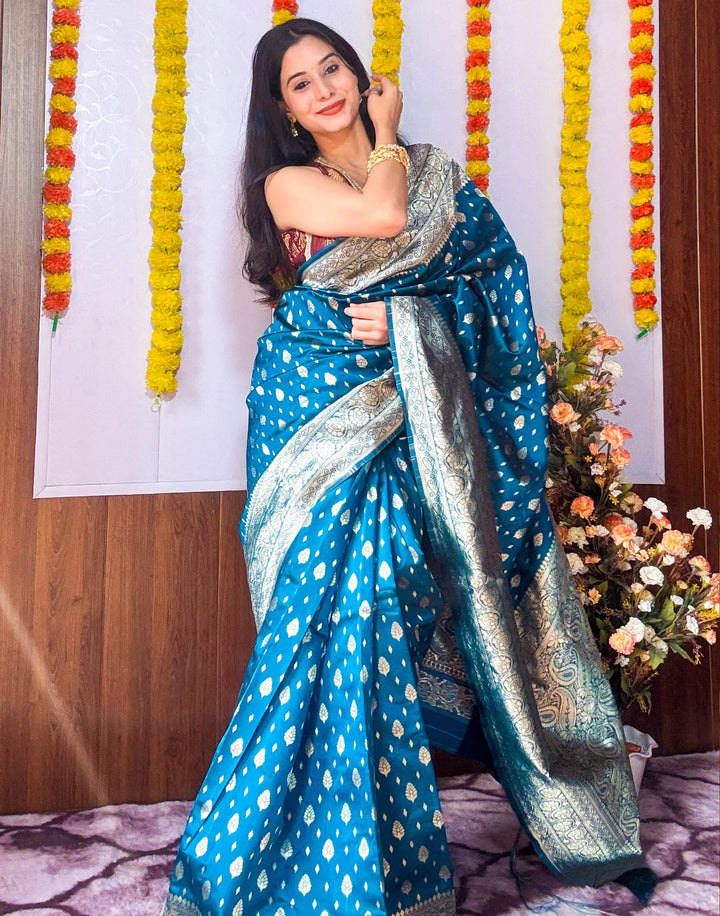 PANNUS Peacock Teal Zari Saree